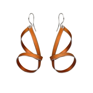 Orange short drop ribbon earrings