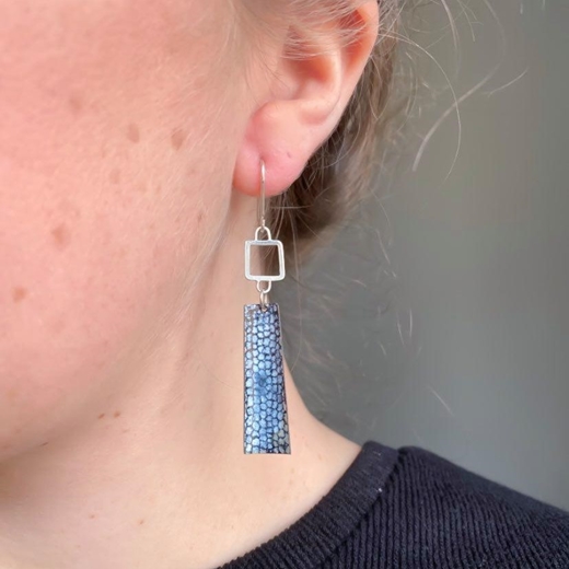 Blue Square Wire Rectangle Drop Earrings