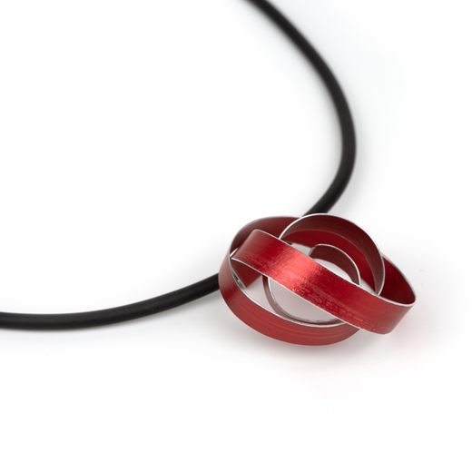 Red wide ribbon coil pendant - side