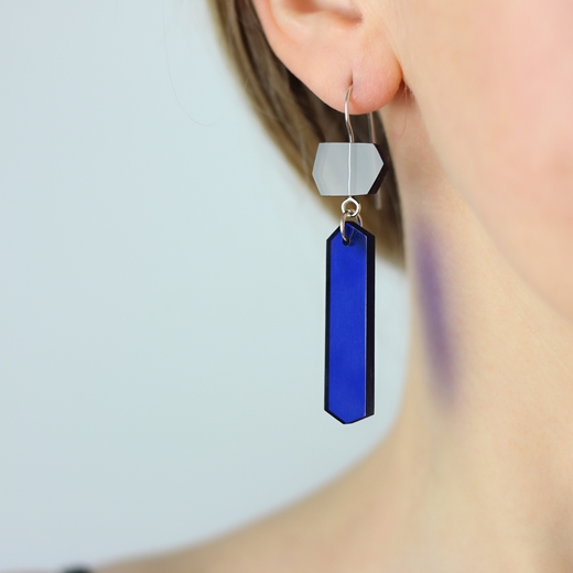 Shard earrings grey and blue worn