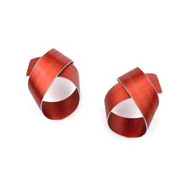 Red wide coil stud earrings