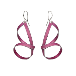 Pink short drop ribbon earrings