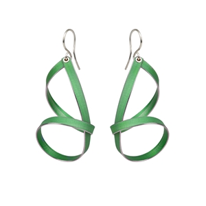 Green short drop ribbon earrings