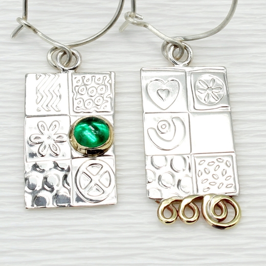 Asymmetrical earrings, green spinel, medium, 1
