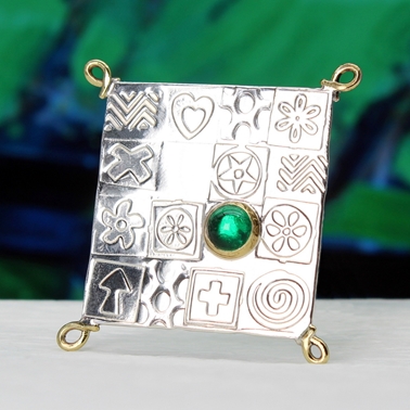 Square brooch, sterling silver, green spinel, no.1