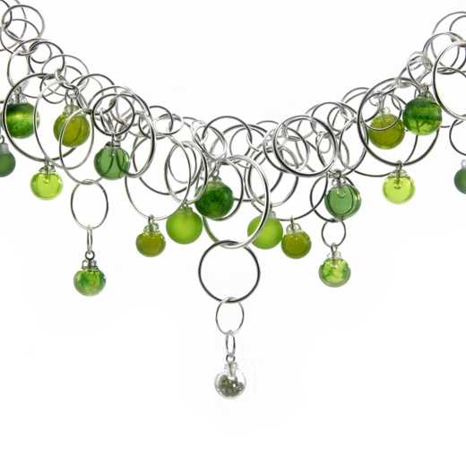 aventurine-green-28-bubble-lamp-worked-blown-glass-sterling-silver-neckpiece-close-up-by-Charlotte-V