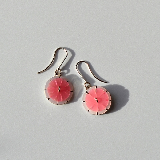 pink and cream flower design earrings