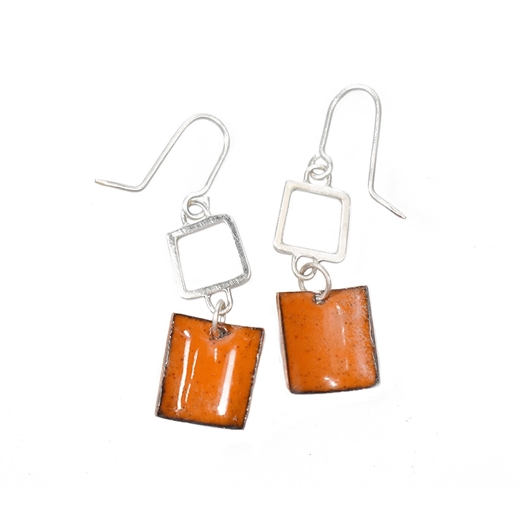 Tangerine and Silver Square Wire Drop Earrings