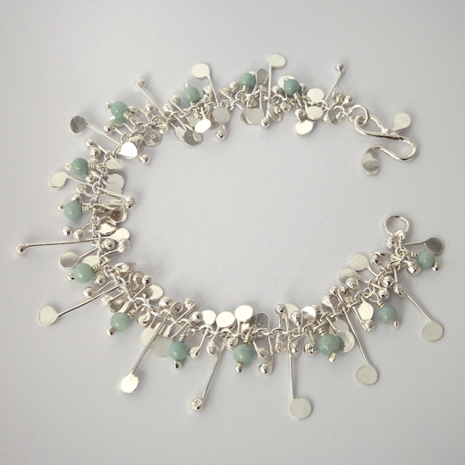 Blossom wire bracelet with amazonite, polished by Fiona DeMarco