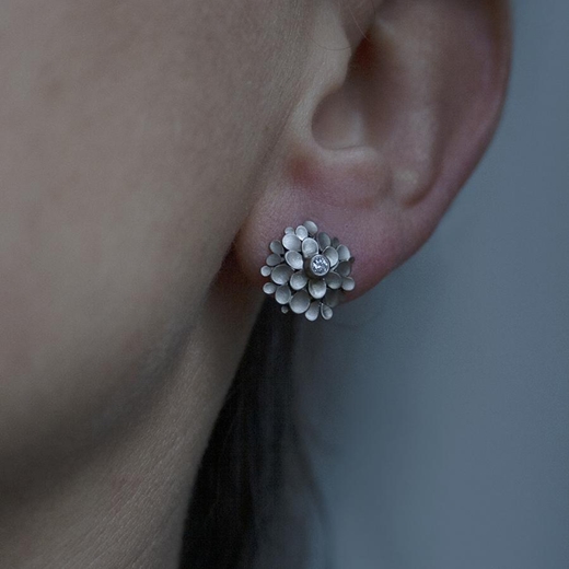 Dahlia 18ct white gold and diamond earrings - worn