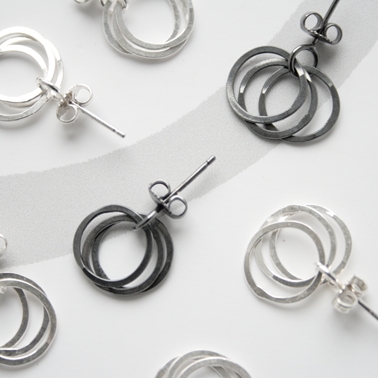 Oxidised silver 3 loop earrings