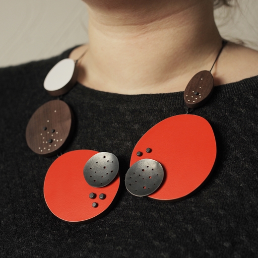 Red asymmetrical dot necklace