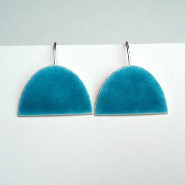 Deep Turquoise large half oval earring