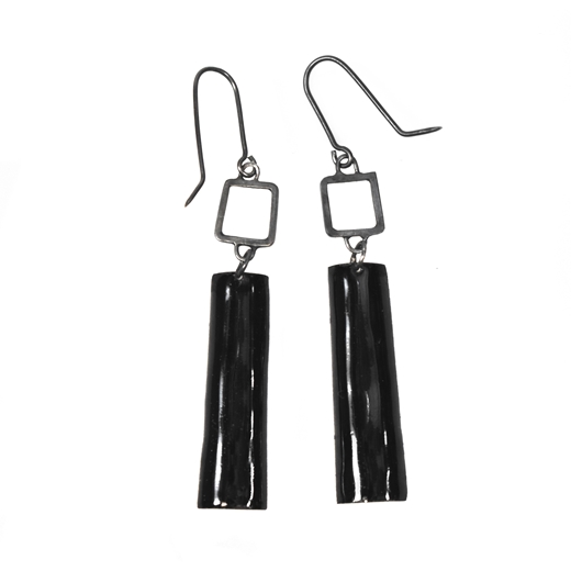 Oxidised Blue Square Wire Rectangle Drop Earrings
