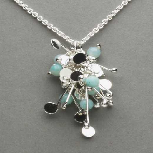 blossom wire cluster pendant with amazonite, polished
