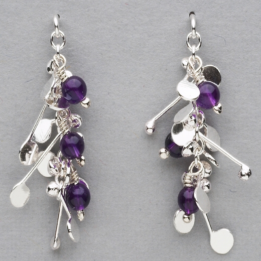 Blossom wire stud earrings with amethyst, polished