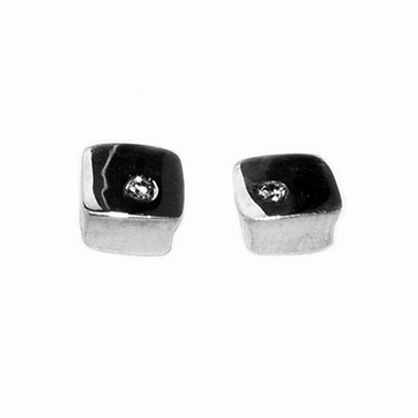 Polished square silver studs with diamond