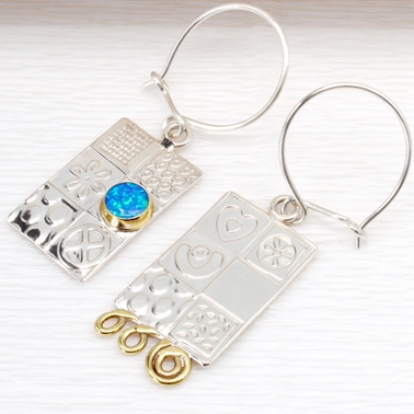 Asymmetrical earrings, blue opal, 1