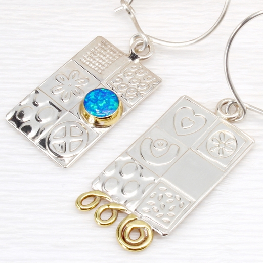 Asymmetrical earrings, blue opal, med. 7