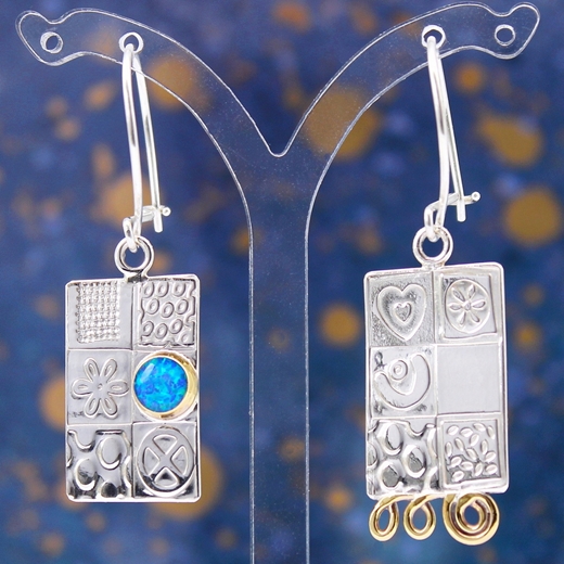 Asymmetrical earrings, blue opal, medium, 4