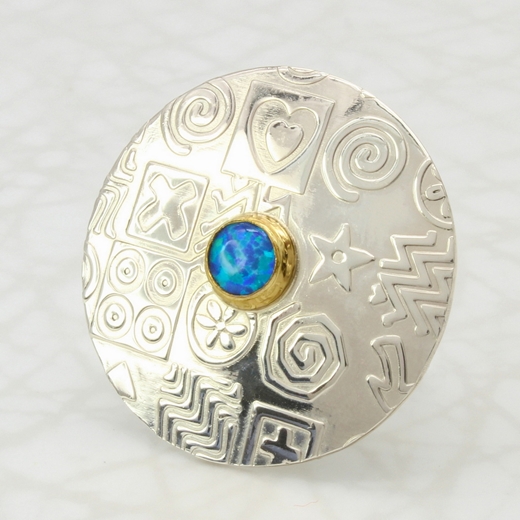 Round brooch, blue opal, 2