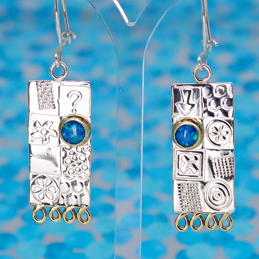 Sterling silver earrings, matching blue opal stones, 3