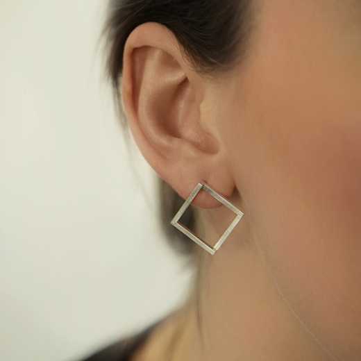 Large Geom Stud Earrings Silver