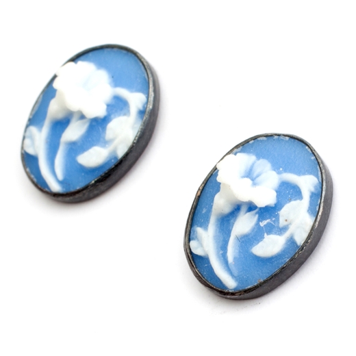 Blue vintage flower cameo earrings