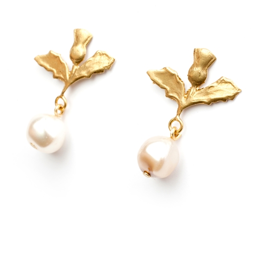 Thistle and pearl drop earrings