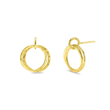 Gold Plated French Knit Imprinted Hoop Studs with Interlinking Hoops