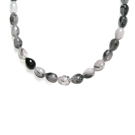 Tourmalinated Quartz Drop Necklace - long - beads.