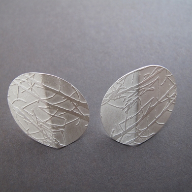 Silver folded oval earrings