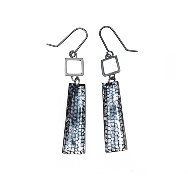 Oxidised Blue Square Wire Rectangle Drop Earrings