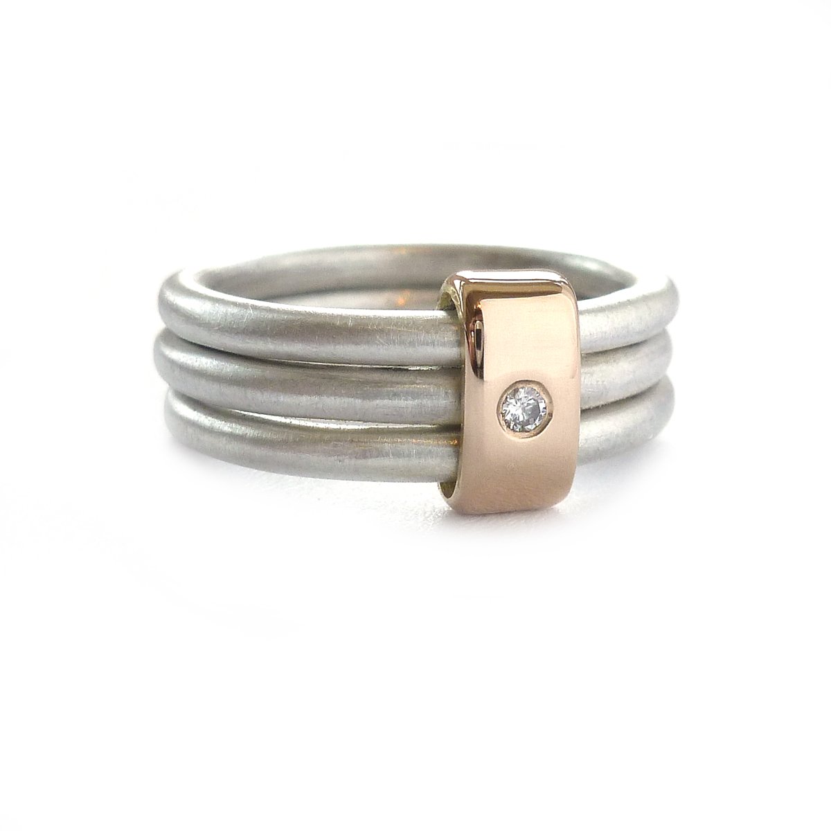 Sue lane, silver, rose gold and diamond ring