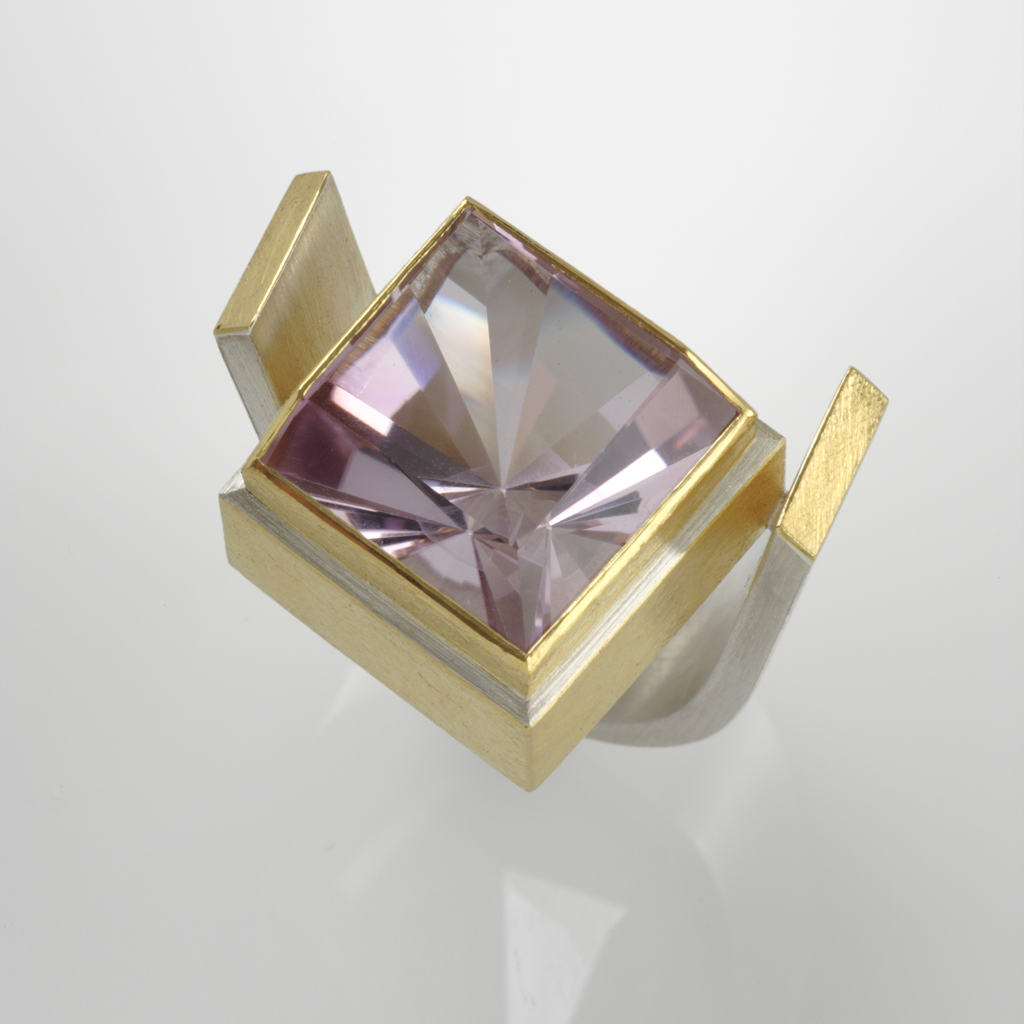 Sterling Silver and 24ct Gold Ring with Amethyst