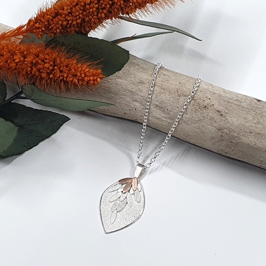 sweeping eucalyptus pendant with rose gold 2