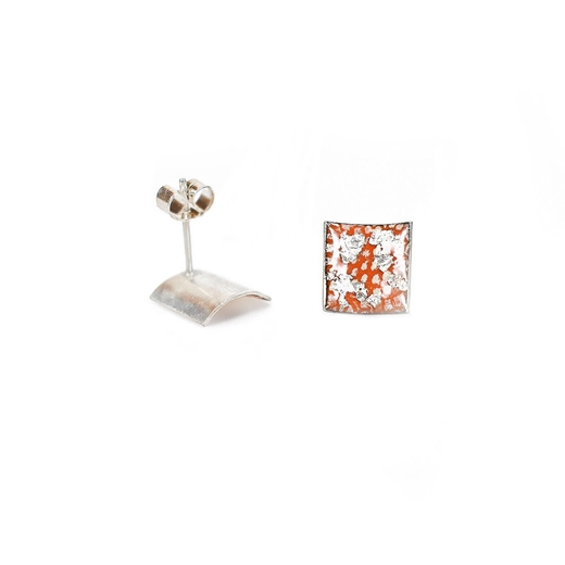 Tangerine and Silver Square Curved Studs