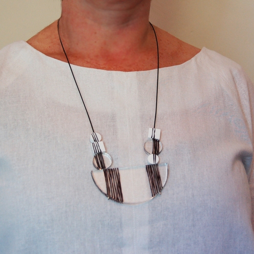 black Double Lines necklace on model