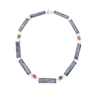 Striped Blue and Orange Enamel Link Necklace