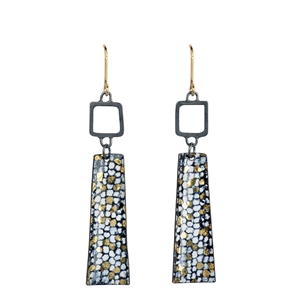 Gold Plated Blue and Gold Square Wire Rectangle Drop Earrings
