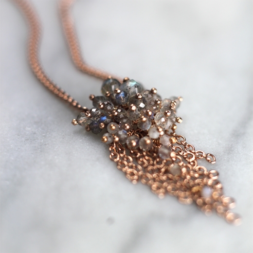 Labradorite and Rose Gold Tassel Necklace