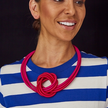 Porthole Necklace in Hot pink + Cherry