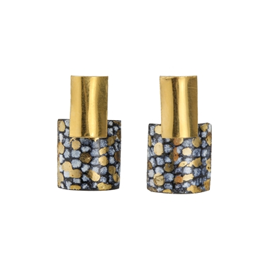 Gold Plated Rectangle and Square Stud Drop Earrings - Blue and Gold