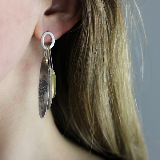 3 leaf drop hoop earrings with 18ct detail	- worn