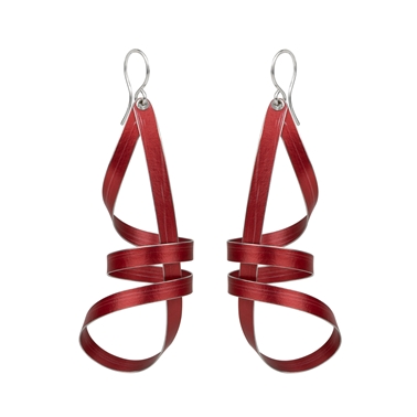 Red long ribbon drop earrings