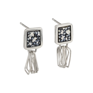 Square Framed Studs with rectangular wire - Blue and Silver