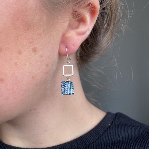 Blue Square Wire Drop Earrings