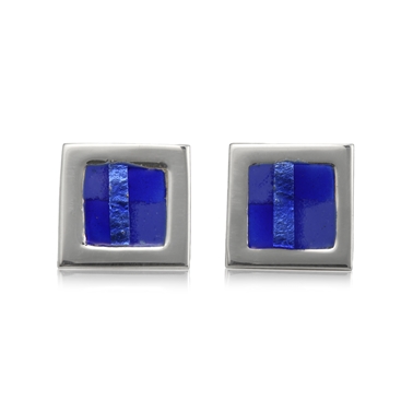 Polished Square Earrings - Blue