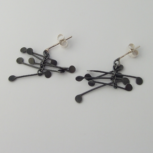 Chaos wire stud earrings, oxidised