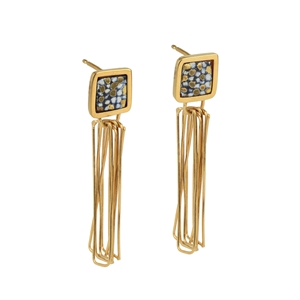 Gold plated Square Framed Studs with Long Rectangular Wire - Blue and Gold